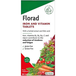 Flora Iron and Multivitamins, Gluten Free, Lactose-Free, Vegan 84 Tablets