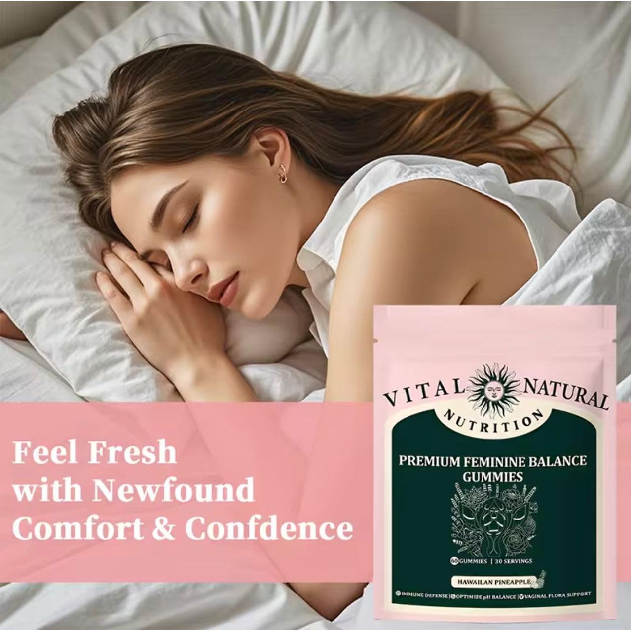 OPTISTRENGTH Balance Vaginal Probiotics Gummies for Women - Ph Balance with Prebiotic & Lactobacillus Probiotic Blend, Promote Healthy Odor & Flora | 60 Count Probiotic for Women Pineapple Flavour