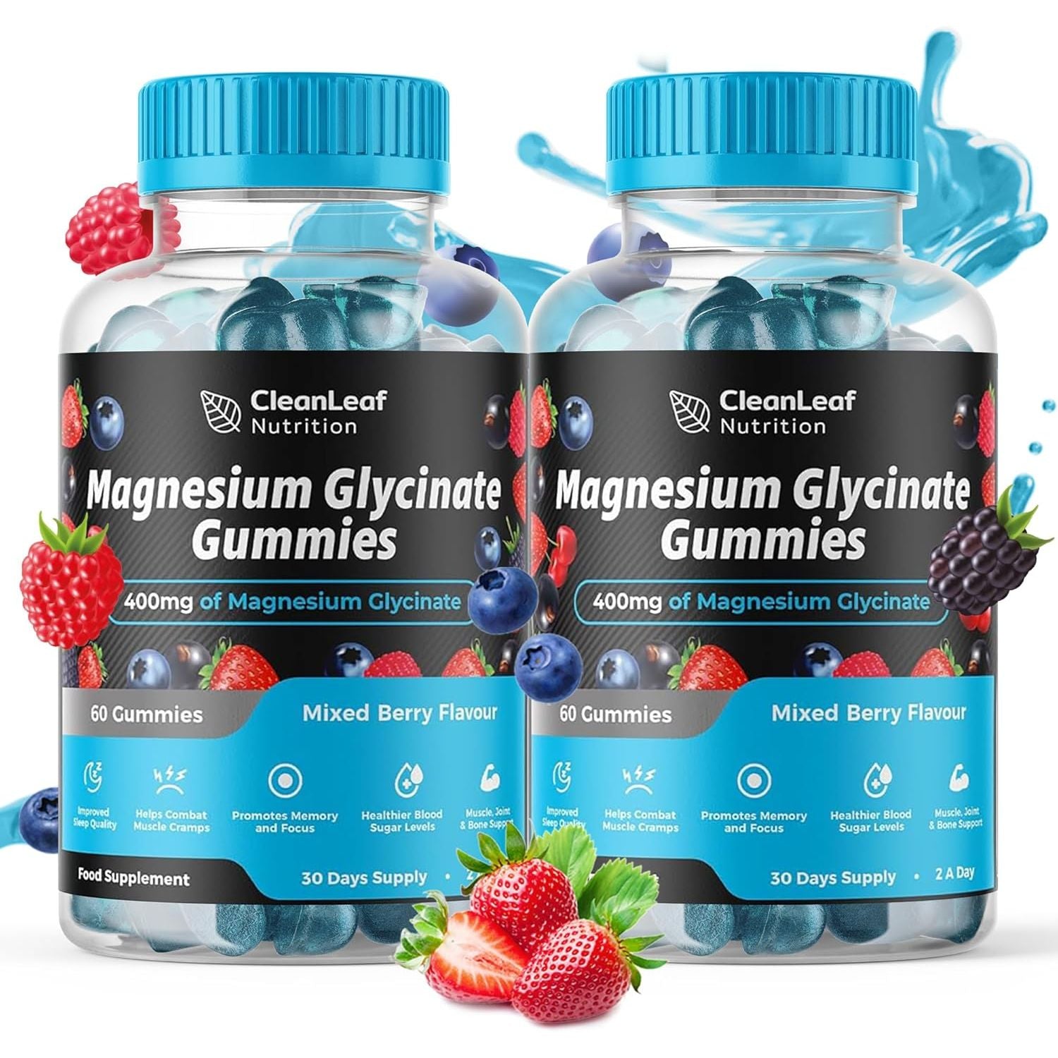 Magnesium Glycinate Twin Pack Gummies - 400Mg High Absorption Formula for Sleep, Stress Relief & Muscle Health - Mixed Berry Flavor, Non-Gmo, 60-Day Supply for Adults