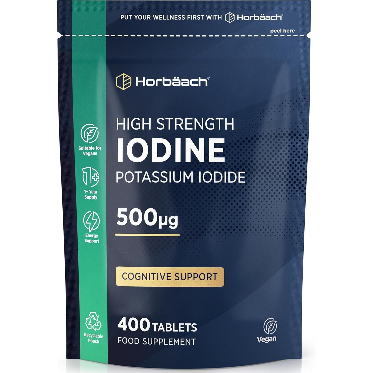 Iodine Supplement 500Mcg | 400 Vegan Tablets (1+ Year Supply) | High Strength Potassium Iodide | by Horbaach