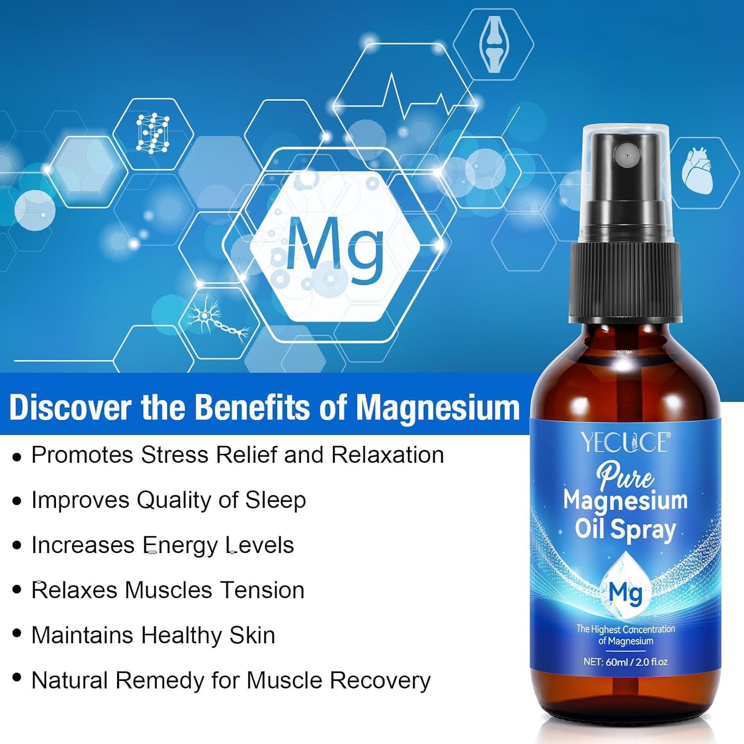 Magnesium Spray - Pure Magnesium Oil for Feet, 100% Natural Topical Magnesium Foot Body Skin Nourish Spray, Magnesium Spray for Sleep (2 Pack 2X60Ml)