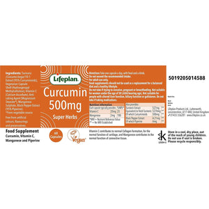 Lifeplan Super Herbs Curcumin 500Mg (60 Capsules) — with Vitamin C and Manganese and Piperine — 60-Day Supply