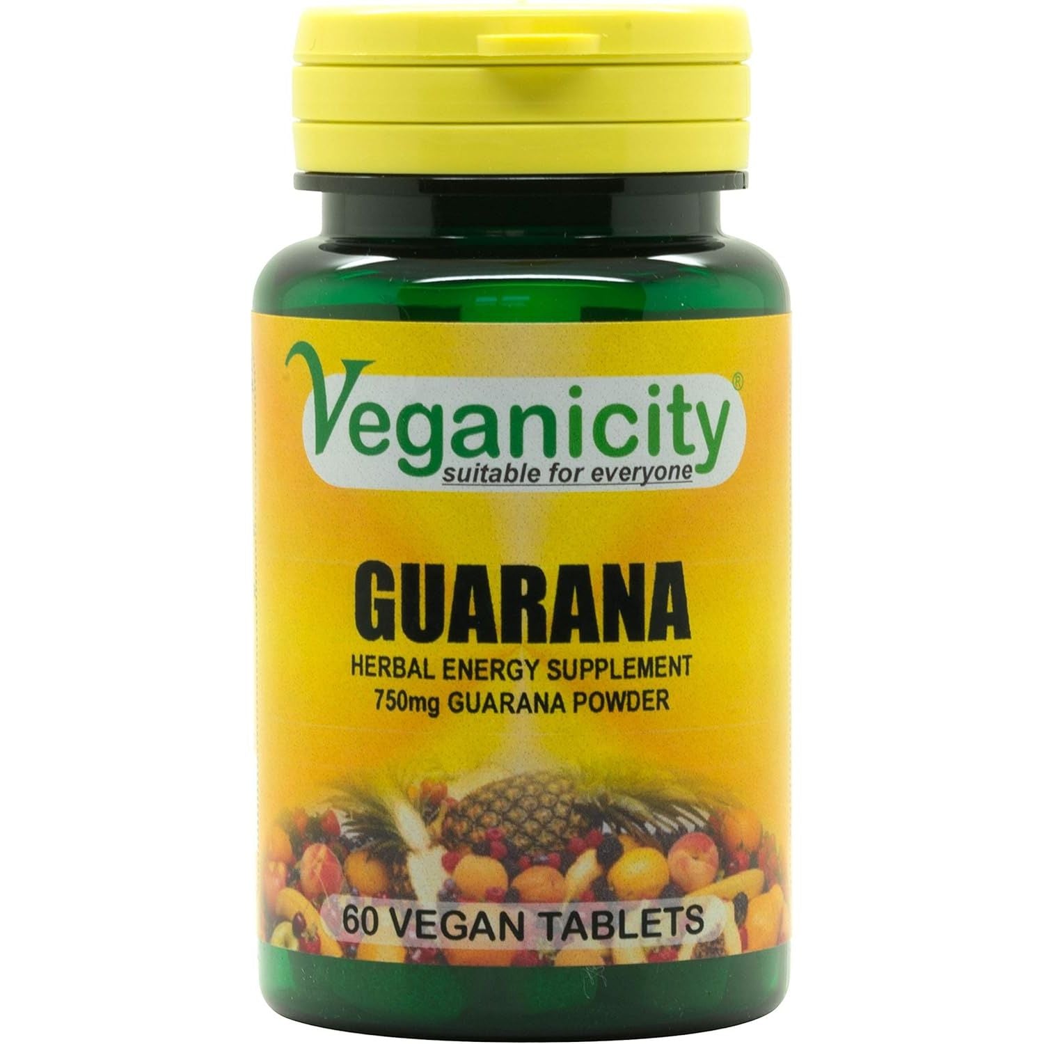 Veganicity Guarana 750Mg : Energy & Focus Supplement : 60 Tablets, in a Planet-Friendly 99% Recycled Pot