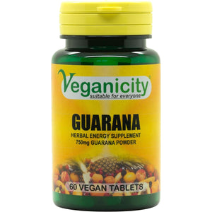 Veganicity Guarana 750Mg : Energy & Focus Supplement : 60 Tablets, in a Planet-Friendly 99% Recycled Pot