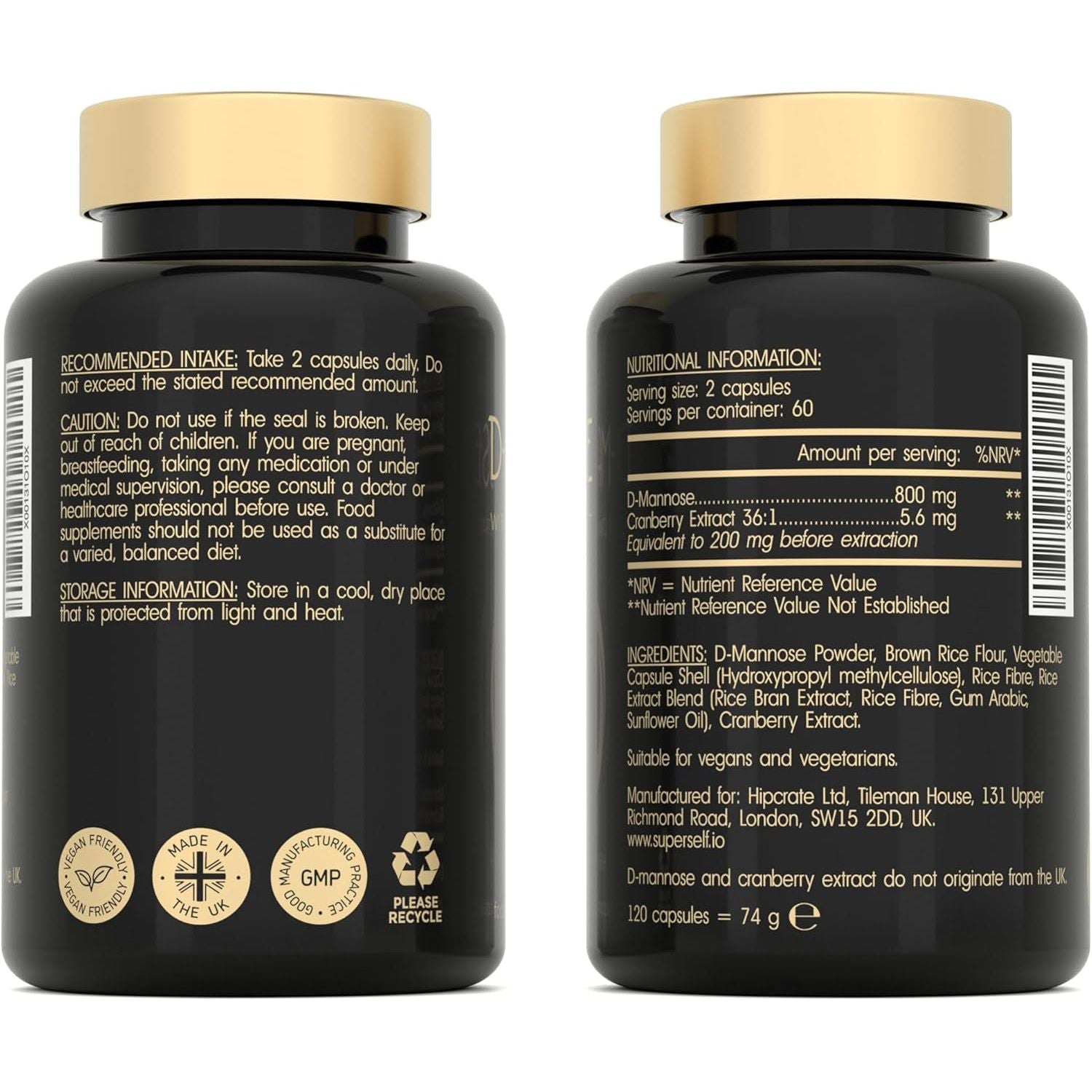 D-Mannose with Cranberry Capsules - 1000Mg D Mannose & Cranberry Extract per Serving - 120 Tablets - UK Made & Vegan - High Strength Natural Dmannose Supplement for Women and Men