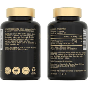 D-Mannose with Cranberry Capsules - 1000Mg D Mannose & Cranberry Extract per Serving - 120 Tablets - UK Made & Vegan - High Strength Natural Dmannose Supplement for Women and Men