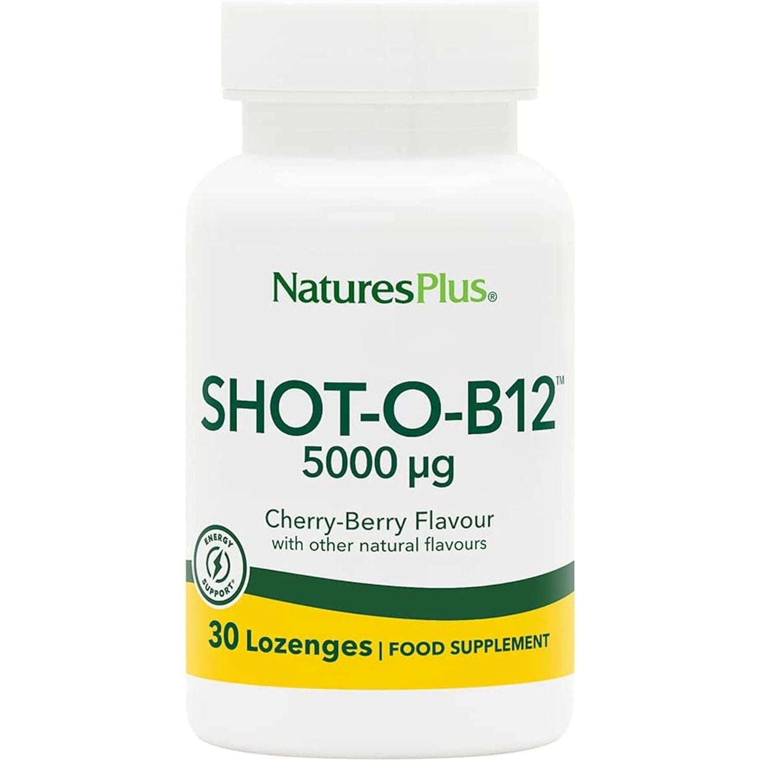 Naturesplus Shot-O B12 Methylcobalamin - High Strength, Active, Chewable Vitamin B12 Tablets - Energy Booster - Gluten Free, Vegan - 30 Berry Flavour Lozenges