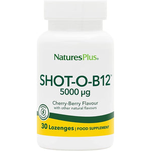 Naturesplus Shot-O B12 Methylcobalamin - High Strength, Active, Chewable Vitamin B12 Tablets - Energy Booster - Gluten Free, Vegan - 30 Berry Flavour Lozenges