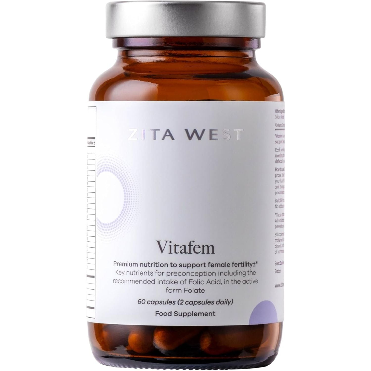 Zita West Vitafem Premium Fertility Supplement for Women - Prenatal Vitamins with Folate for Preconception Support - 60 Capsules (1 Month Supply)