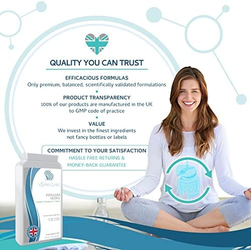 Psyllium Husks 750Mg 90 Capsules - All Natural Soluble Fibre Supplement - Great for Digestion, Keto Diets and Complementing Bio-Culture Supplements– Manufactured in the UK