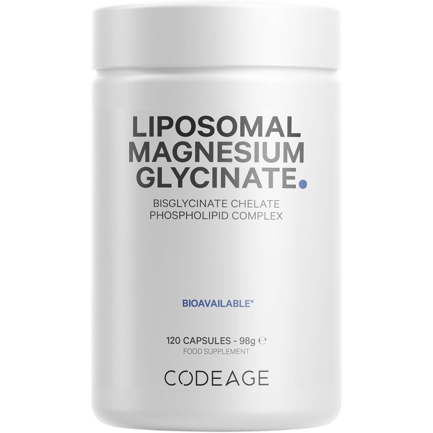 Codeage Liposomal Magnesium Glycinate Supplement, 4-Month Supply, Bisglycinate Magnesium Chelate, Chelated Magnesium Mineral Capsules, Bioavailable Non-Gmo Vegan Gluten-Free, 120 Capsules