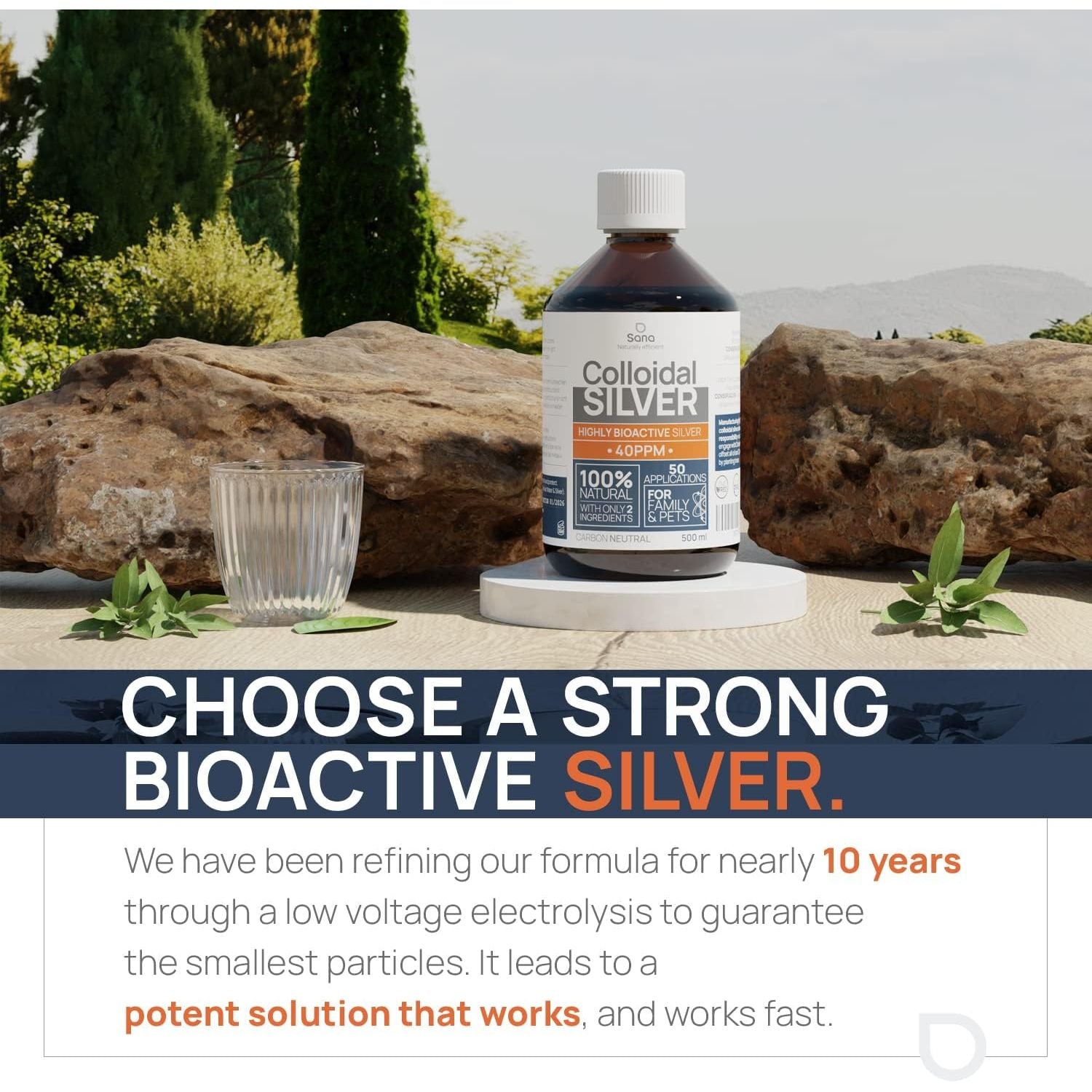 Colloidal Silver 40 PPM 1000 Ml - for Humans & Dogs - Highly Active Hydrosol Silver Water for Best Results - Carbon Neutral