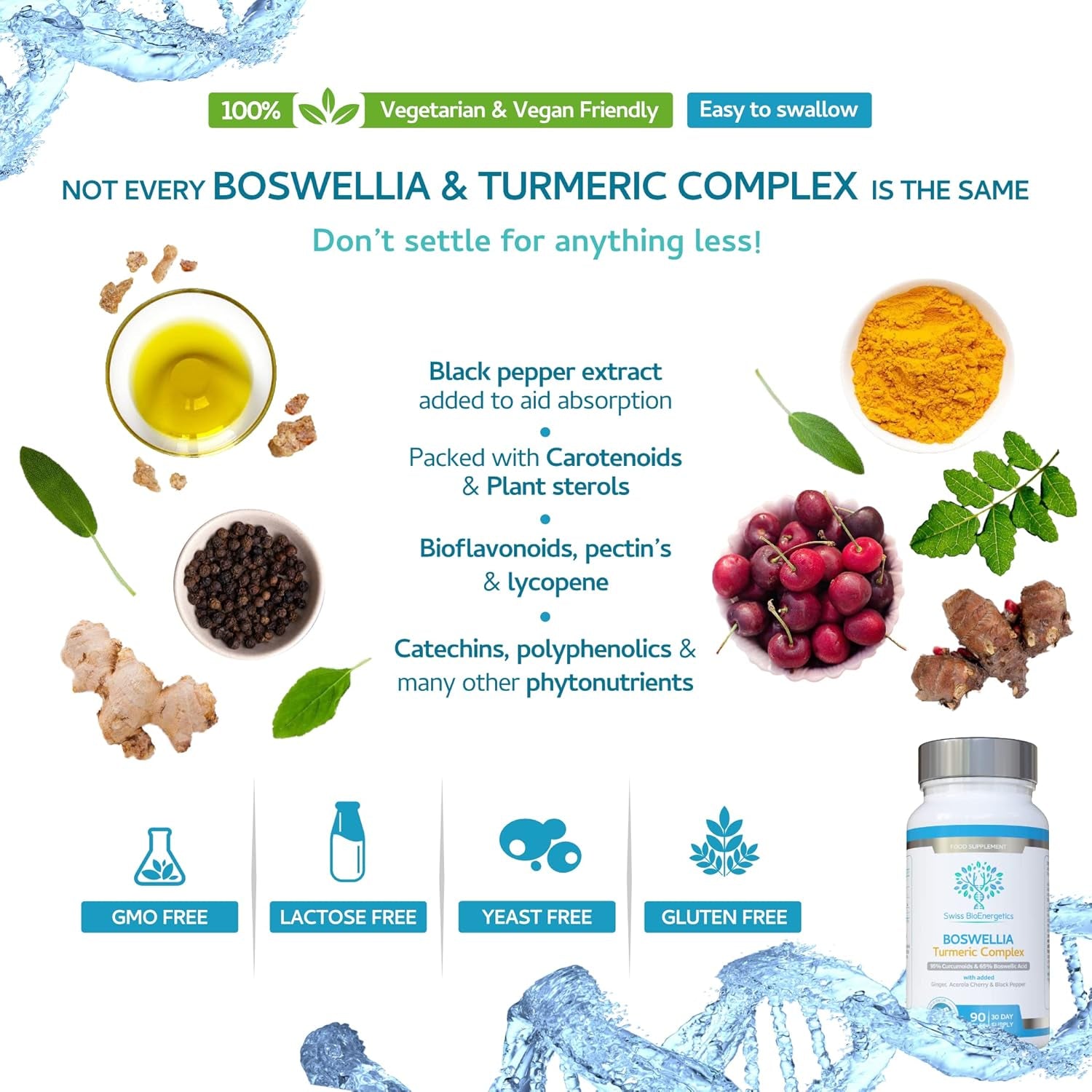 Boswellia & Turmeric Complex – 90 Capsules – Super High Strength Curcumin Containing Minimum 95% Curcumoids & 65% Boswellic Acid - UK Made