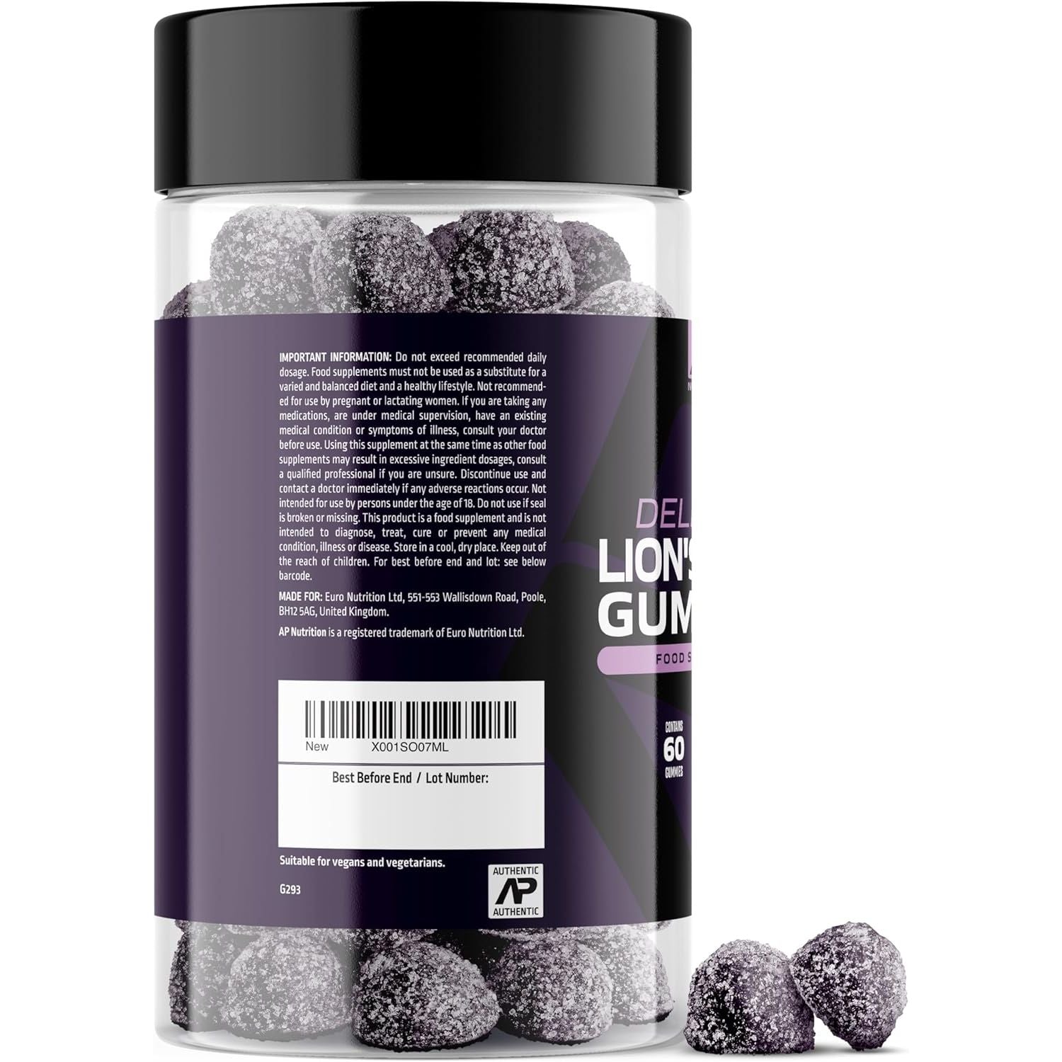 Lions Mane Gummies - 1000Mg Lions Mane Mushroom Gummies - Delicious Mixed Berry Flavour Mushroom Supplement (60 Vegan Gummies)