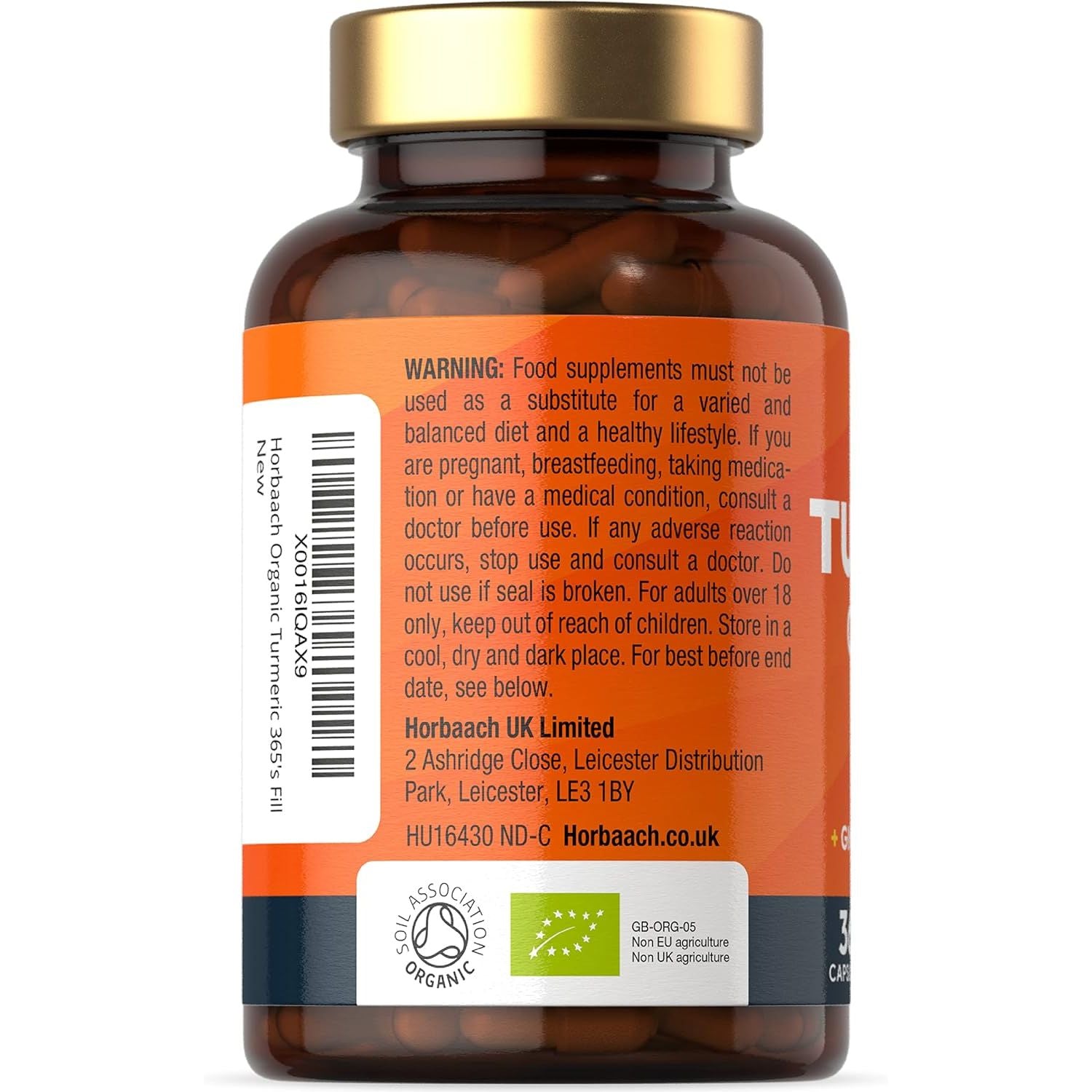 Organic Turmeric and Black Pepper 2160Mg | with Added Ginger | High Strength Curcumin Capsules | 365 Vegan Capsules | Easy-To-Swallow Formula | by Horbaach