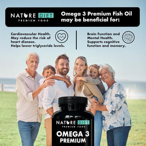 Nature Diet Omega 3 Premium - 2000Mg with 1500Mg of EPA & DHA - 120 Softgel Capsules of High Strength Omega 3 Fish Oil – 2 Months Supply