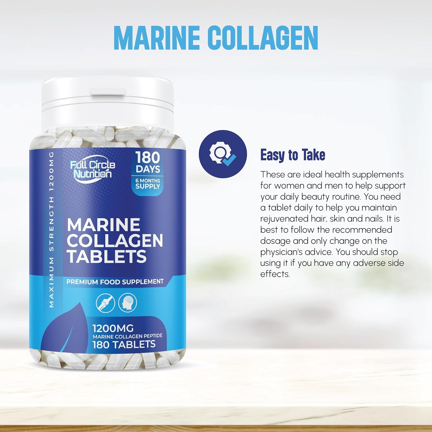 Marine Collagen Tablets 1200MG - 2400MG - 180 Days Supply - Marine Collagen Supplement