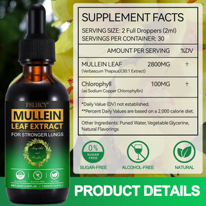 Mullein Drops for Lungs 60ML Mullein Leaf Extract & Chlorophyll Drops for Lung Cleanse Vegan & Health Supplements Fast Absorption