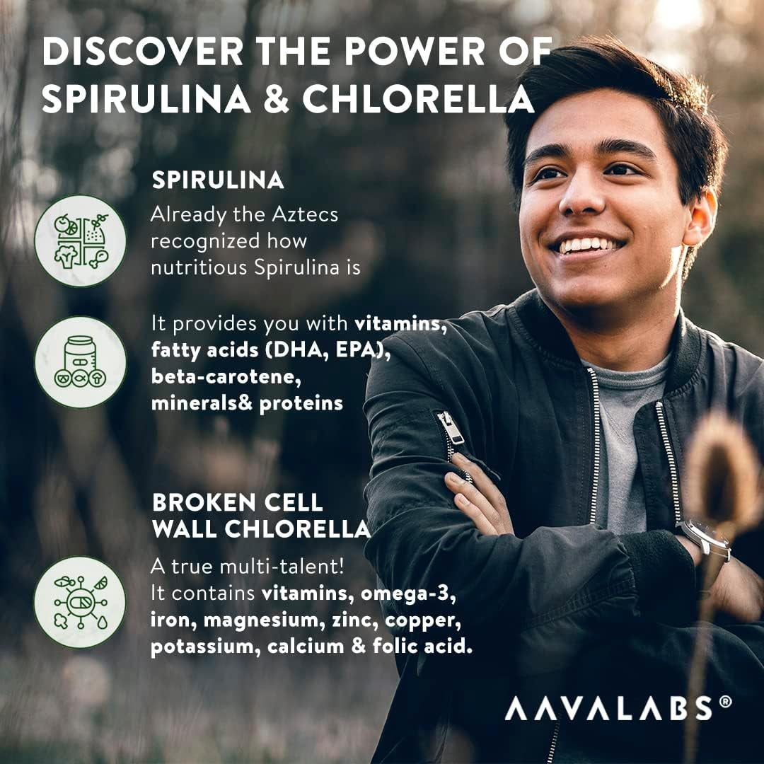 Organic Spirulina and Chlorella Capsules - Spirulina Powder and Chlorella Powder - Broken Cell Wall - 1800Mg per Serving - 200 Capsules - Vegan