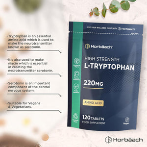 L-Tryptophan 220Mg | 120 Vegan Tablets | High Strength Amino Acid | Suitable for Vegetarians and Vegans | by Horbaach