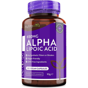 Alpha Lipoic Acid 650Mg – 120 High Strength ALA Vegan Friendly Capsules – 4 Month Supply – Alpha-Lipoic Acid – No Synthetic Binders or Fillers – Made in the UK by Nutravita