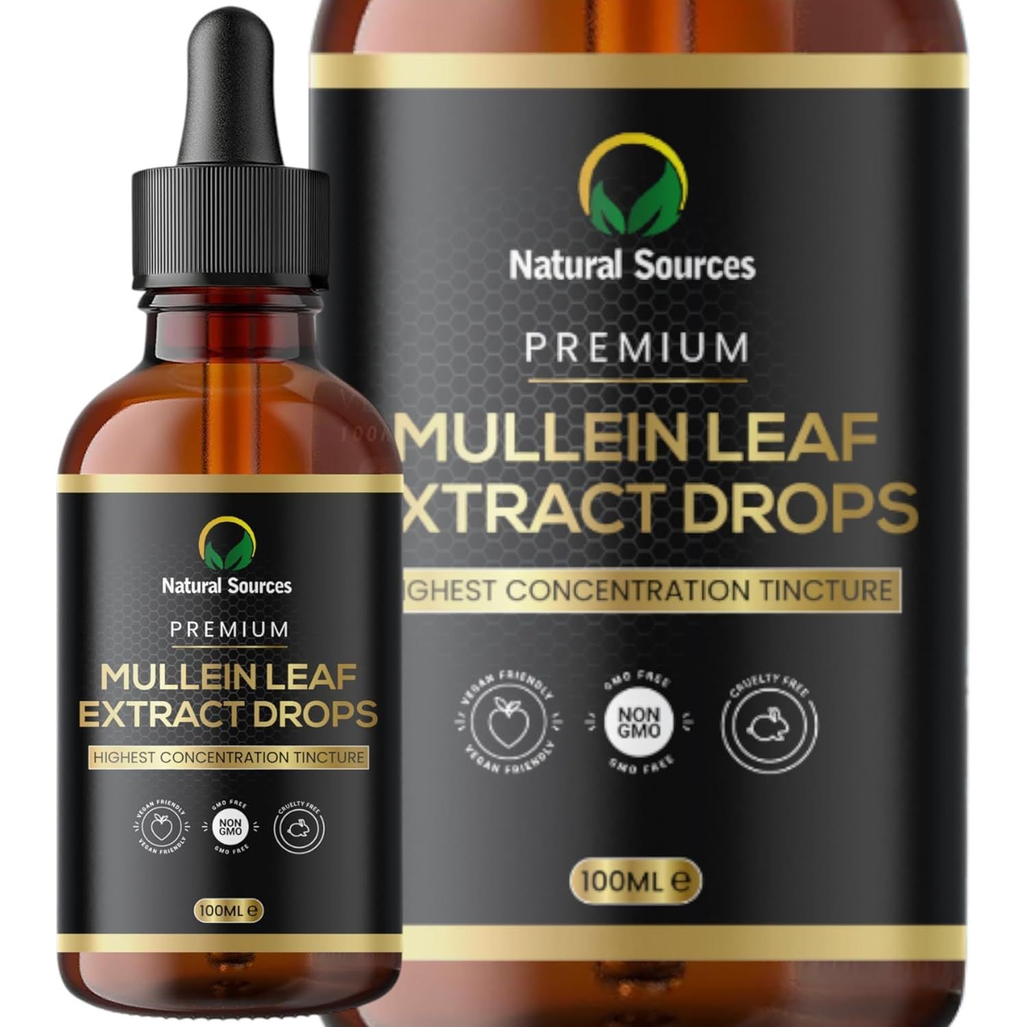 Mullein Leaf Extract for Lungs 100Mls -UK Grown & Produced-Highest Concentrate Tincture - Mullen Drops - XXL Size 100Ml = 100 Servings(3 Month Supply). GMDP ORG Certified/Vegan/Non Gmo/Cruelty Free.