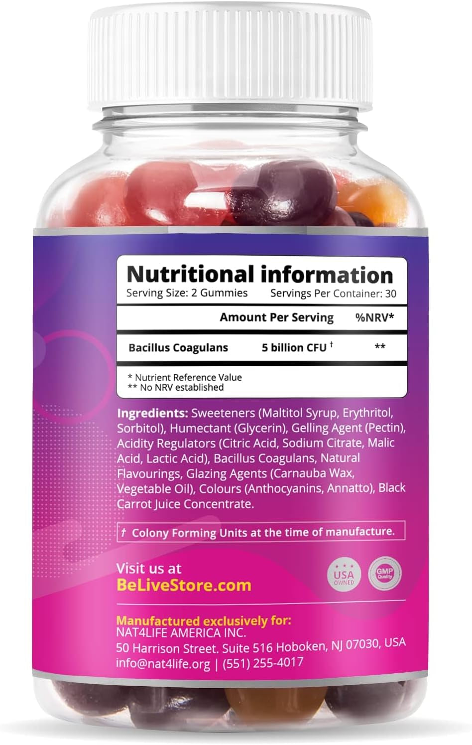 Belive Probiotic Gummies - Probiotics with 5 Billion Cfus for Digestive Health, Men, Women & Kids - for Immune Support, Sugar Free & Vegan | 60 Ct – Blueberry, Strawberry & Orange (60 Count)