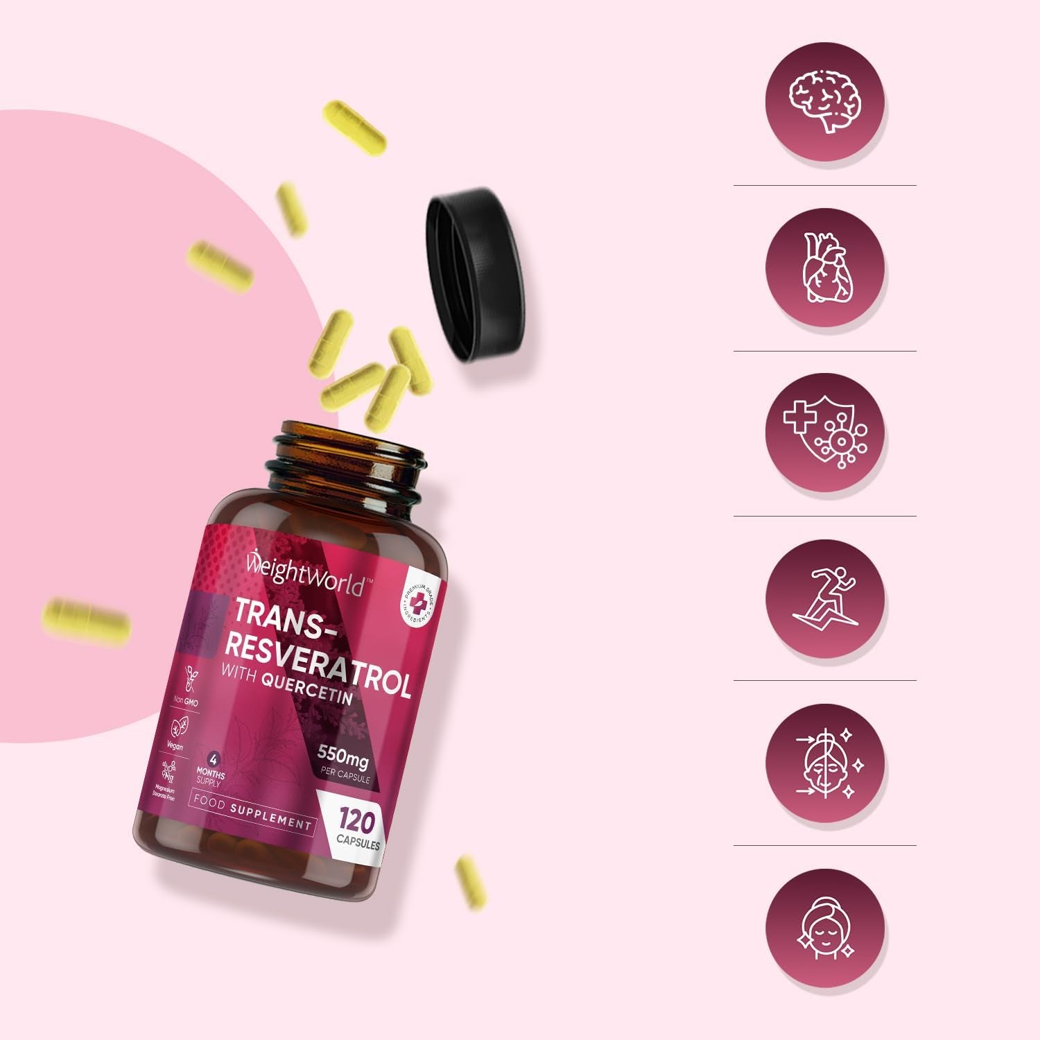 Trans Resveratrol with Quercetin - 120 Capsules - 4 Months Supply - Resveratrol Supplements - 1 Capsule a Day - Sourced from Japanese Knotweed - Non-Gmo & Vegan-Friendly - Magnesium Stearate-Free