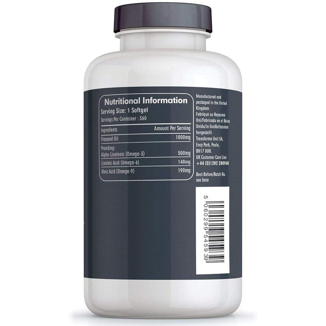 Flaxseed Oil Capsules Vegan Omega 3 6 9, 2000Mg Serving, ALA, LA and Oleic Acid, 180 1000Mg Softgels, Vegetarian Cold Pressed Flaxseed Oil, UK Made, by Transforme