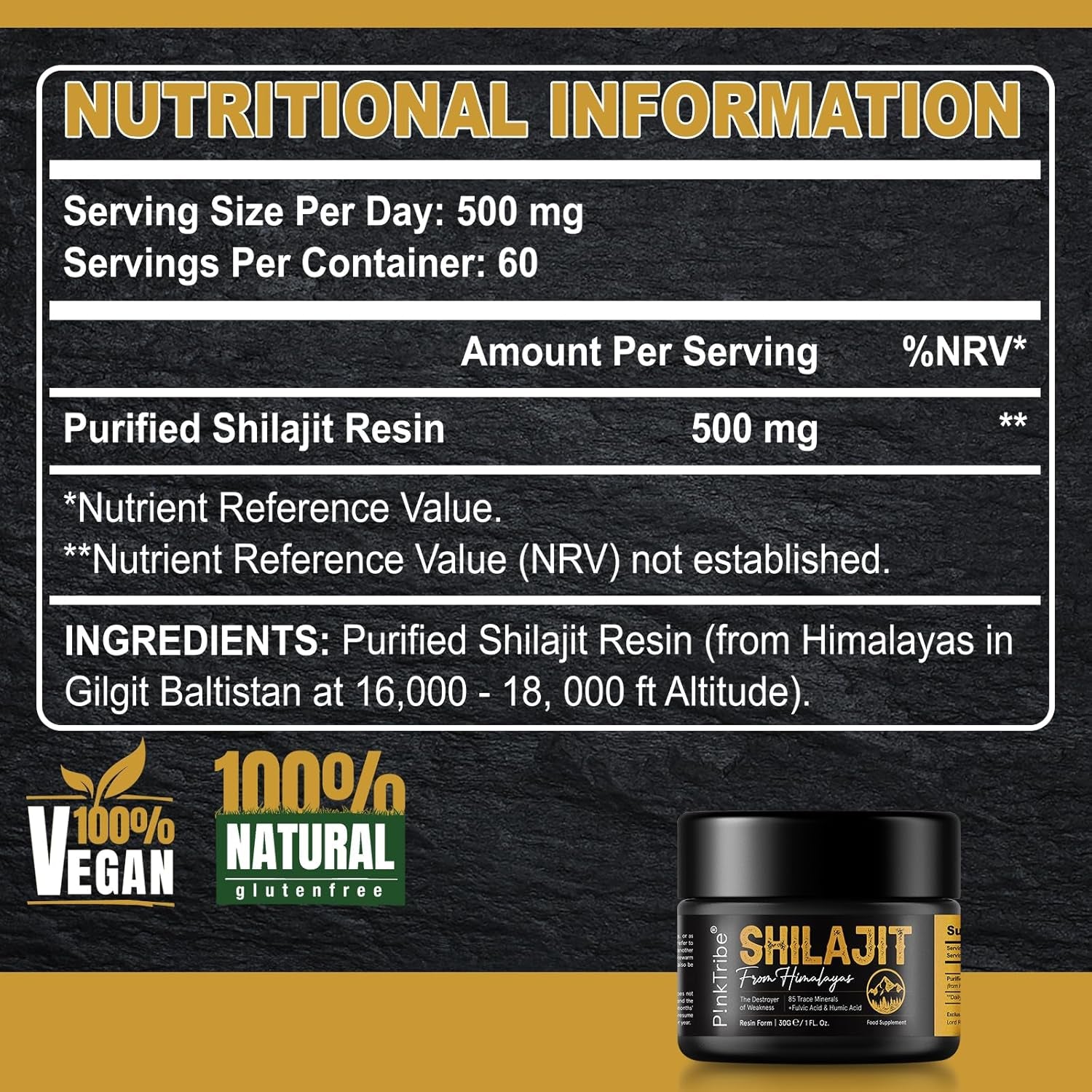 Shilajit Resin, Original Himalayan Shilajit 30G - Gold Grade 100% Pure, Rich in Fulvic & Humic Acid, Minerals, Immune System & Vitality Booster, Vegan (Pack of 1)