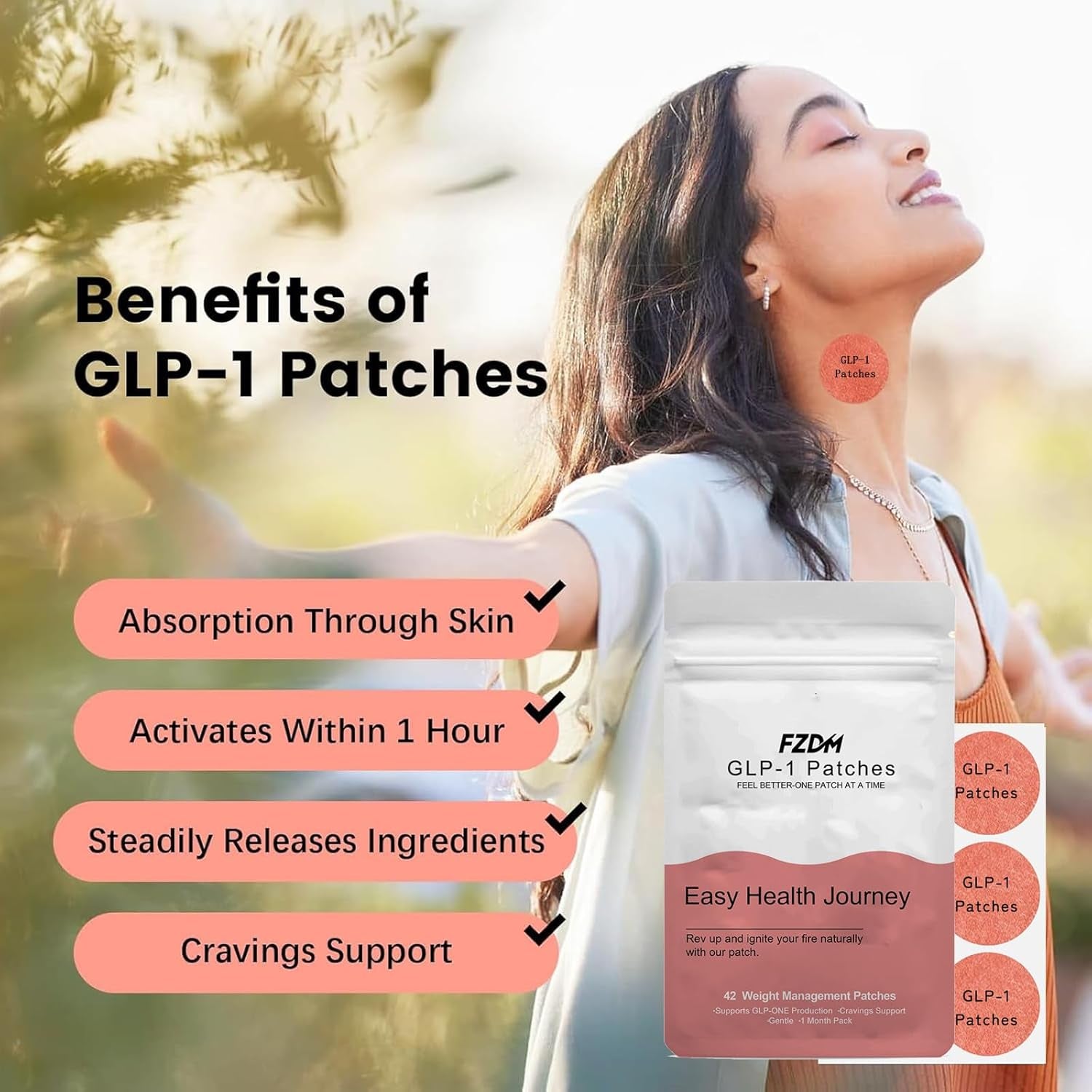 Glp-1 Patches, Weightless Patches Healthy Shape Support Botanical Plant-Based Formula with Berberine, 42 Vegan Patche