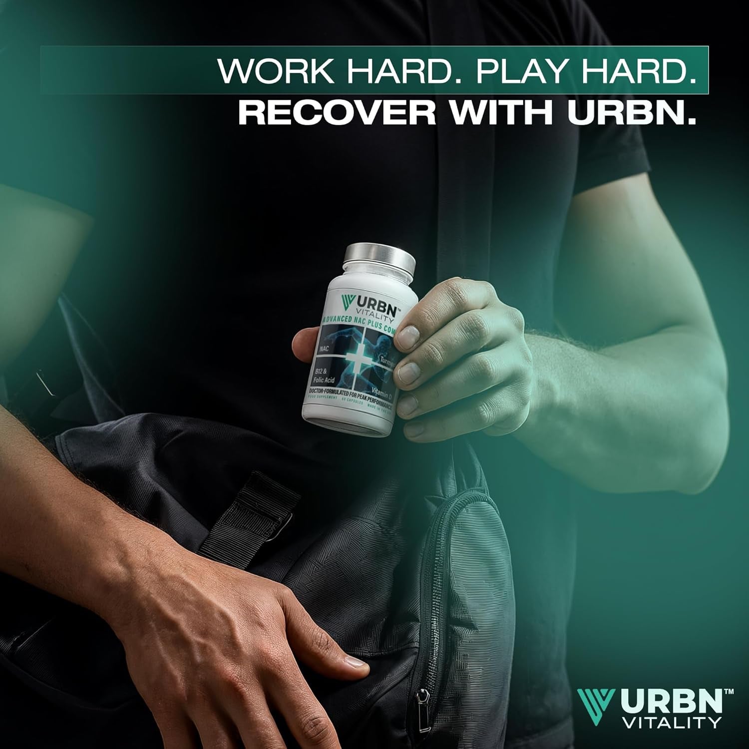 Urbn Vitality NAC + Turmeric Complex | Vitamin D3, B12 & Folate | 12-In-1 Supplement with Piperine | Energy, Recovery & Immune Support | 60 Vegetarian Capsules