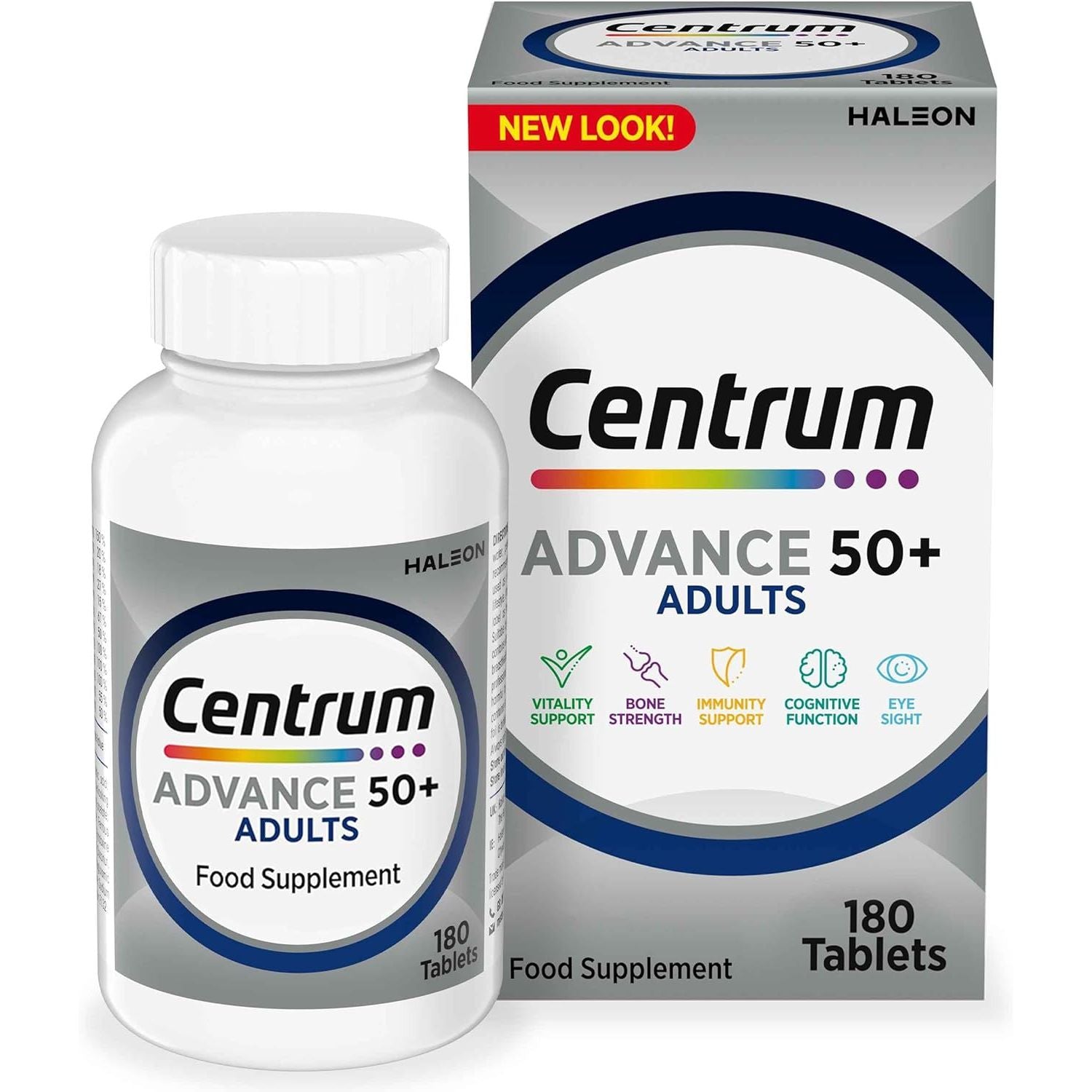 Centrum Advance 50+ Tablets Multivitamin & Mineral Supplements, with 24 Essential Nutrients, Including Vitamin D, C, Zinc, 180 Ct
