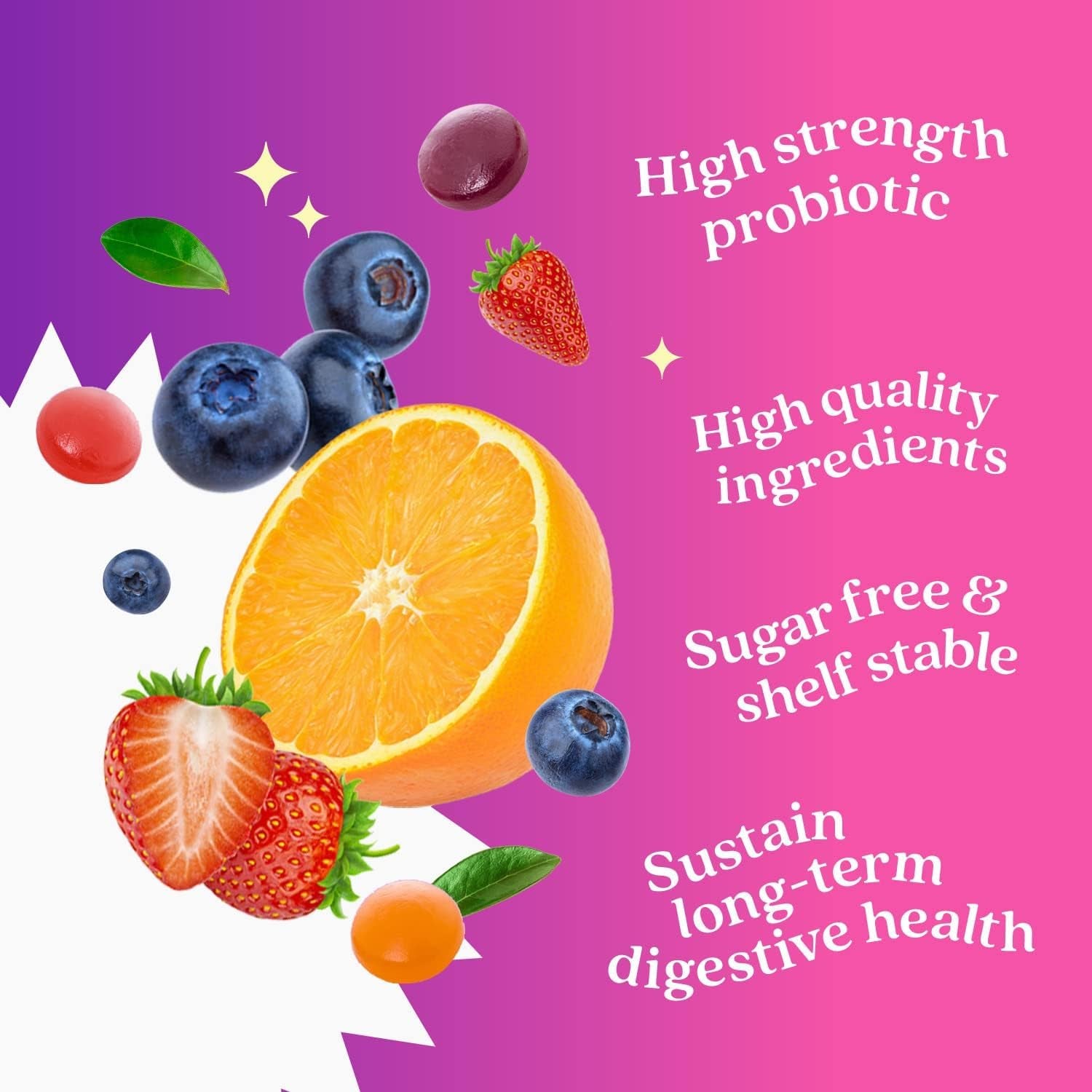 Belive Probiotic Gummies - Probiotics with 5 Billion Cfus for Digestive Health, Men, Women & Kids - for Immune Support, Sugar Free & Vegan | 60 Ct – Blueberry, Strawberry & Orange (60 Count)