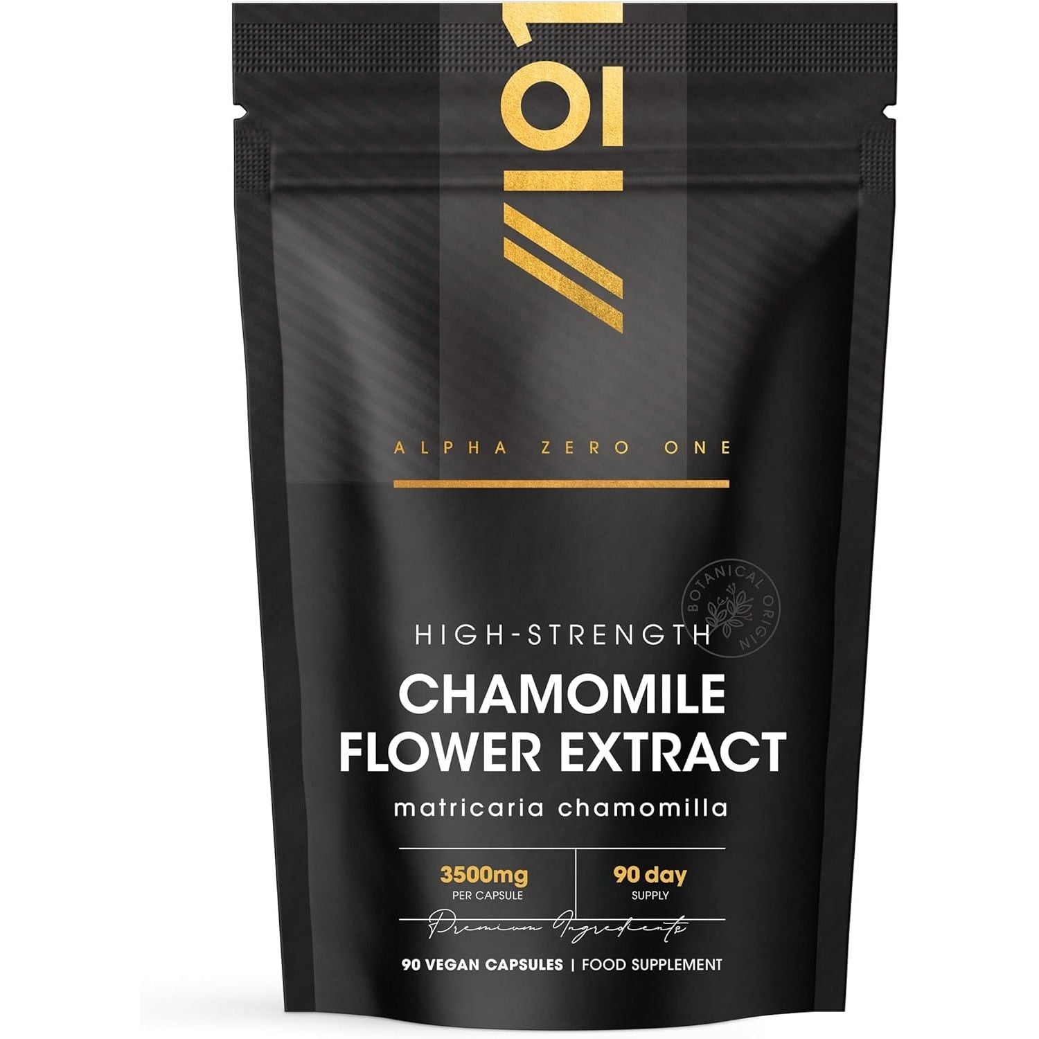 Chamomile Flower Extract 3500Mg - 90 Vegan Capsules – High Strength 7:1 Chamomile Supplement – 3 Months Supply - Resealable and Recyclable Pouch by Alpha01