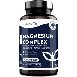 Magnesium Supplements 5-In-1 Complex 1146Mg - 240 Vegan High Strength Capsules - 400Mg Elemental Magnesium - Bis Glycinate, Citrate, Malate, Oxide, Ascorbate - Muscle Support & Sleep Aid - Nutravita