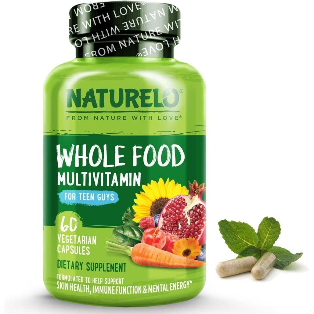 NATURELO Whole Food Multivitamin for Teenage Boys - Daily Vitamin & Mineral Supplement - with D3, Zinc, B12 & Plant Extracts - 60 Vegan Capsules | 1 Month Supply