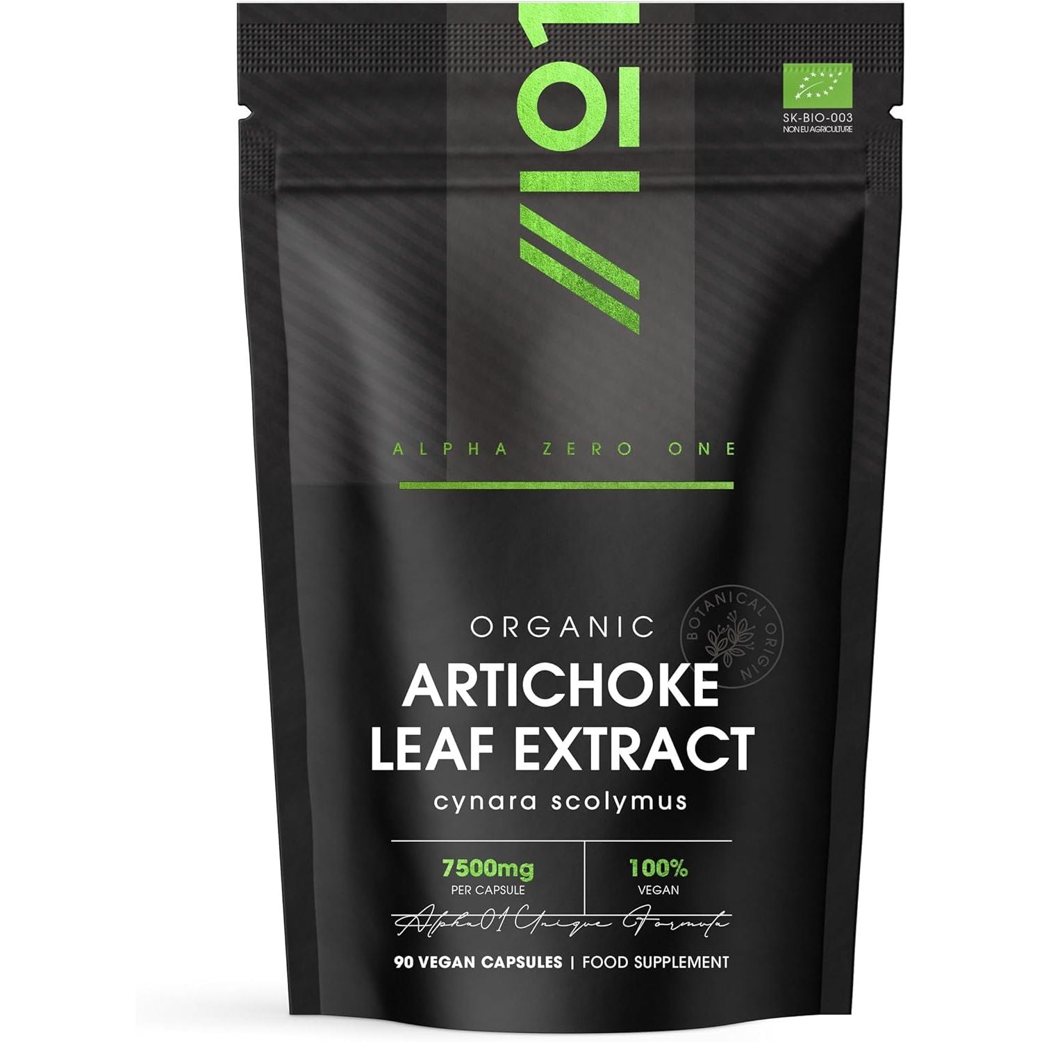 Organic Artichoke Extract 7500Mg - High Strength Cynara Scolymus Supplement - 90 Vegan Capsules (3 Months Supply) - Resealable and Recyclable Pouch - by Alpha01