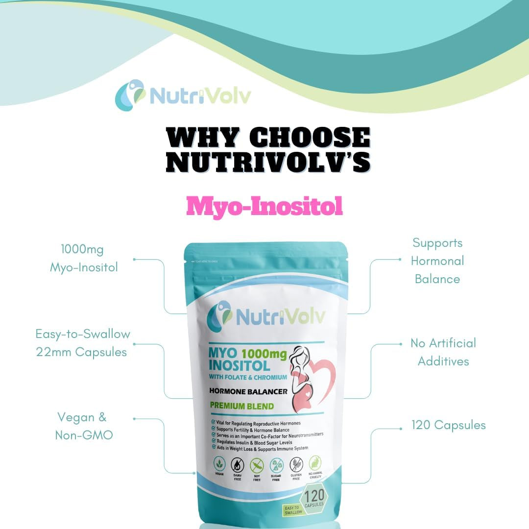 Myo Inositol 1000Mg with Folate & Chromium Supplements for Female Support Hormone Balancer | 120 Capsules