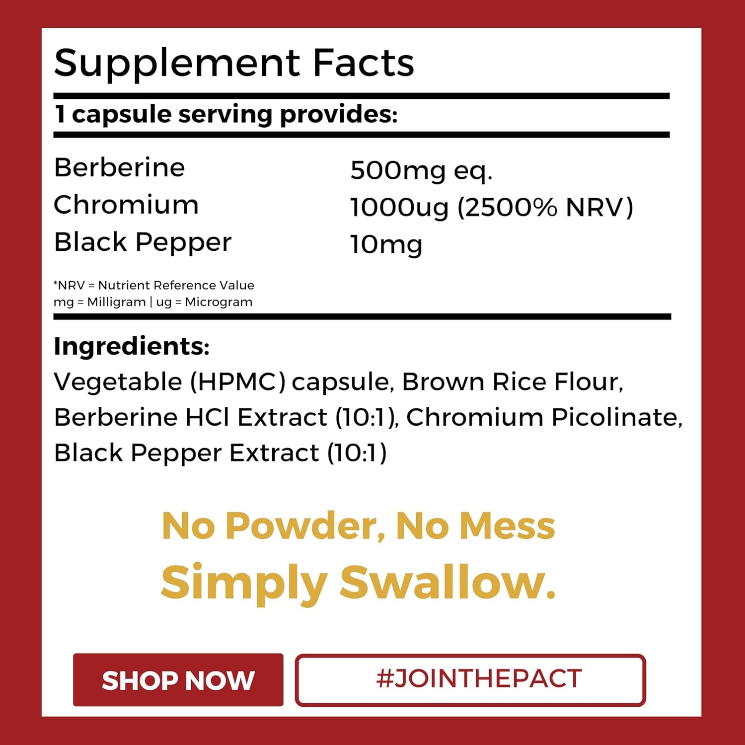 Nutripact Berberine Supplement with Chromium Picolinate and Black Pepper - 60 Vegan Capsules (Not Tablets) High Strength 500Mg - Made in the UK