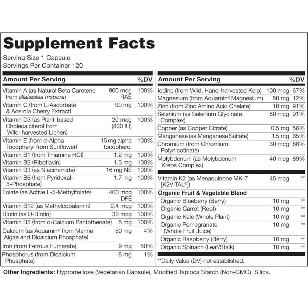 Women'S Multivitamins (One a Day) | 30 Essential Vitamins, Minerals, Fruit & Veg Extracts | Bio-Available, Gluten-Free, Clean-Label, No Tablets | 120 Capsules (4 Month Supply) | NATURELO