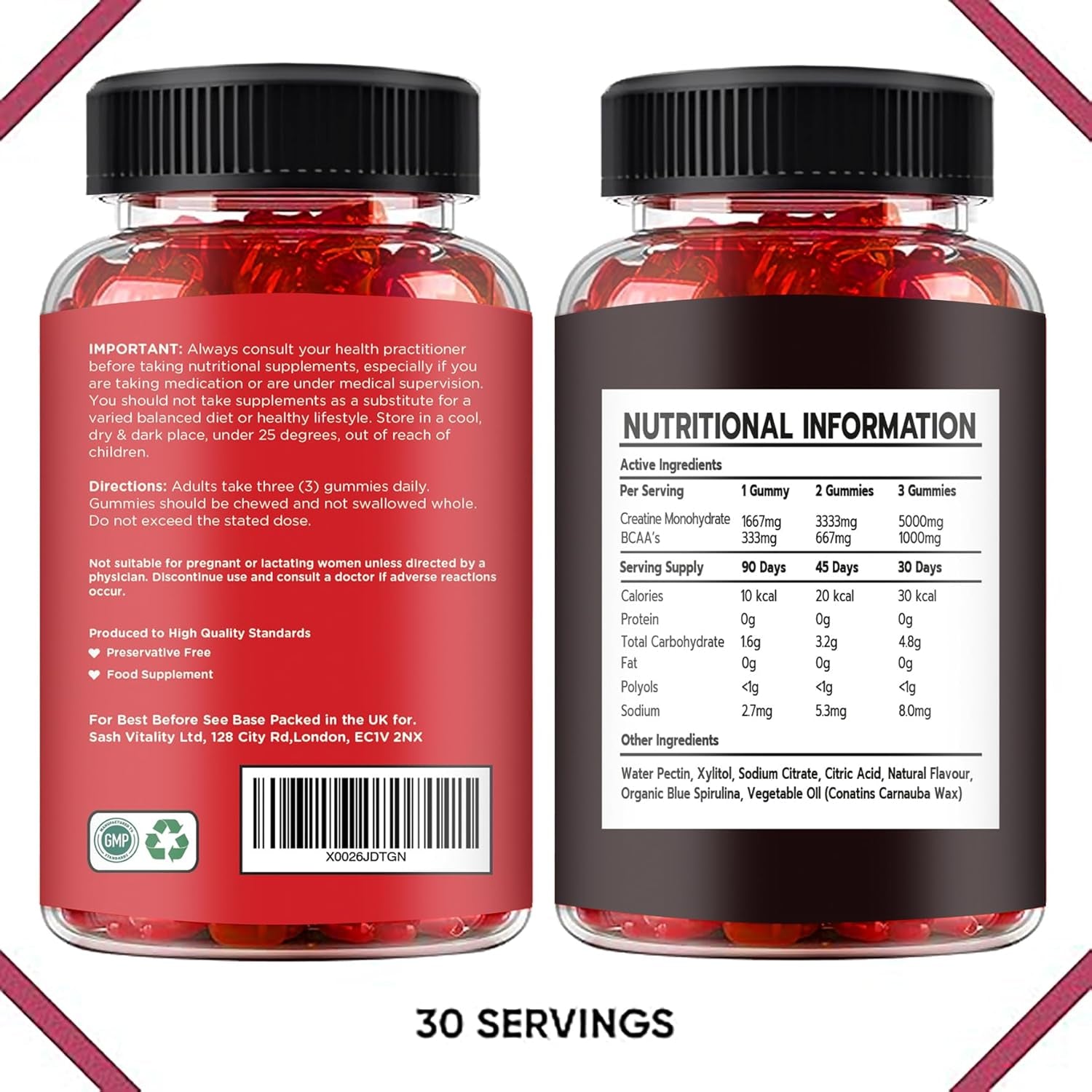 Creatine Monohydrate Gummies 5000Mg with 1000Mg Bcaas | Vegan & Sugar Free | 90 Premium Gummies | Mixed Berry Flavour | Health Candy Supplement