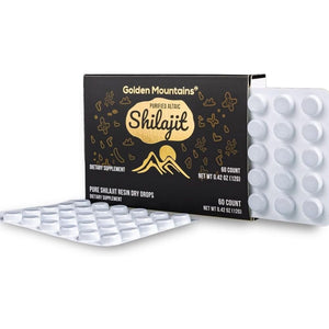 Premium Pure Shilajit Dry Drops by Siberian Green Altai Golden Mountains - 60 Count (200 Mg) Food Supplement Fulvic Acid