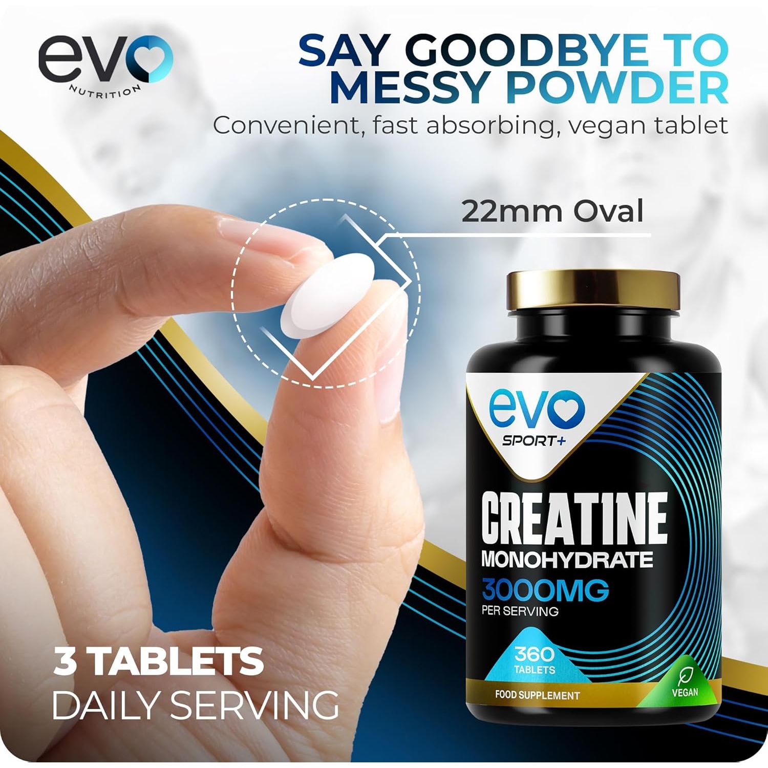 EVO NUTRITION Creatine Monohydrate Tablets 3000Mg - 180 Creatine Tablets | Unflavoured Gym Supplement & Powder Alternative for Men & Women | Muscle Mass & Exercise Recovery | Vegan, Keto & Made in UK