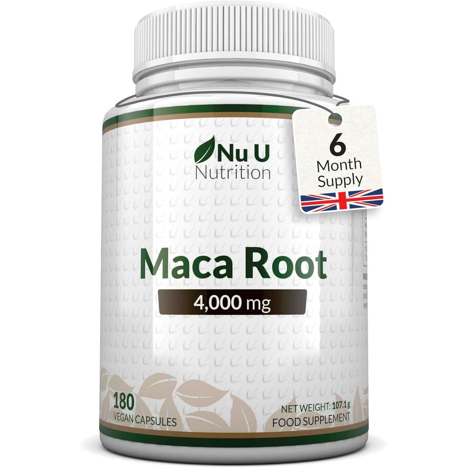 Maca Root Capsules 4000Mg - 180 Vegan Capsules - 6 Month Supply - High Strength Peruvian Maca Root for Men & Women - Made in the UK - Nu U Nutrition