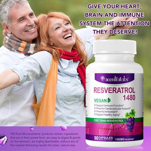 Resveratrol Supplement 1480Mg, 90 Capsules High-Potency Trans-Resveratrol Supplement for Heart, Skin, and Anti-Aging Antioxidant
