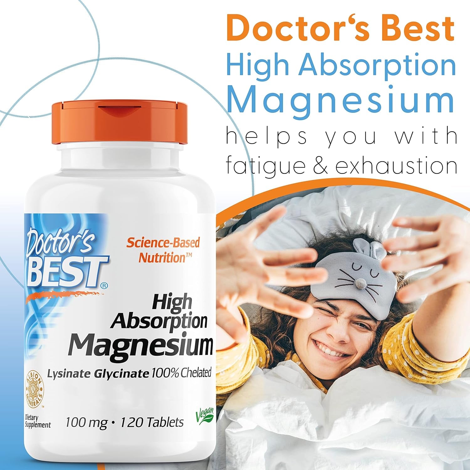 Doctor'S Best, High Absorption Magnesium, 100% Chelated with TRAACS, with Glycine and Lysine, 120 Vegan Tablets, Soya-Free, Gluten-Free, Non-Gmo