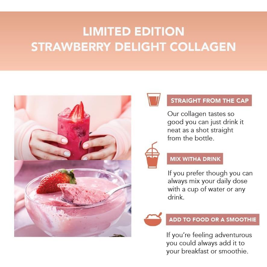 Reverse Life - Bovine Collagen Supplements - Nails, Skin, Hair Supplements for Women and Men - Hair Care Contains Biotin, Vitamin D3, Folic Acid, Hyaluronic Acid - Strawberry Delight Flavour - 500Ml