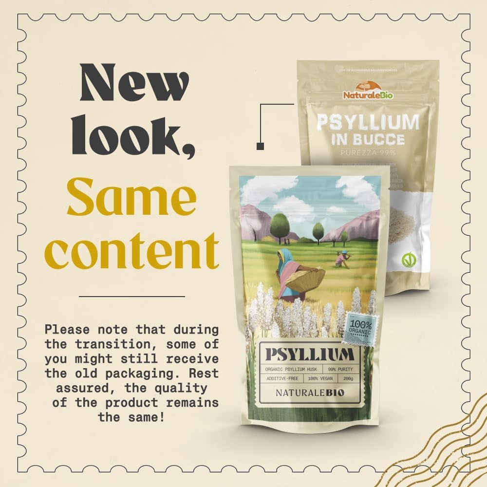 Naturalebio Organic Psyllium Husk - 99% Purity - 200G. Pure & Natural Psyllium Seed Husks, Produced in India. High in Fibre, to Be Mixed with Water, Beverages, & Juices, Vegetarian & Vegan.