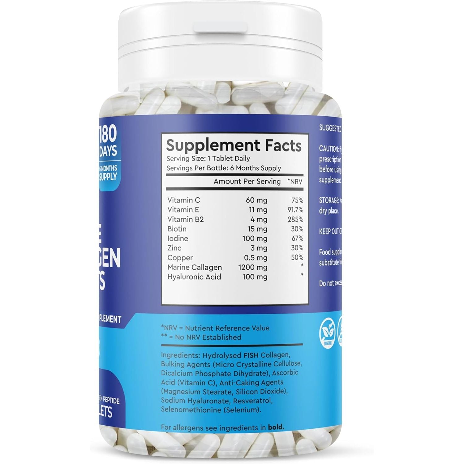 Marine Collagen Tablets 1200MG - 2400MG - 180 Days Supply - Marine Collagen Supplement